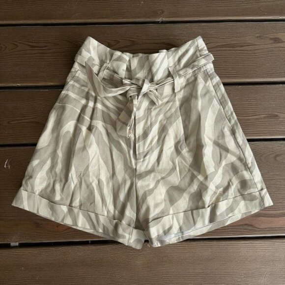 ANINE BING Beige Tan Zebra Print High Waist Belted Shorts Size 36 / US 6 - Picture 1 of 11